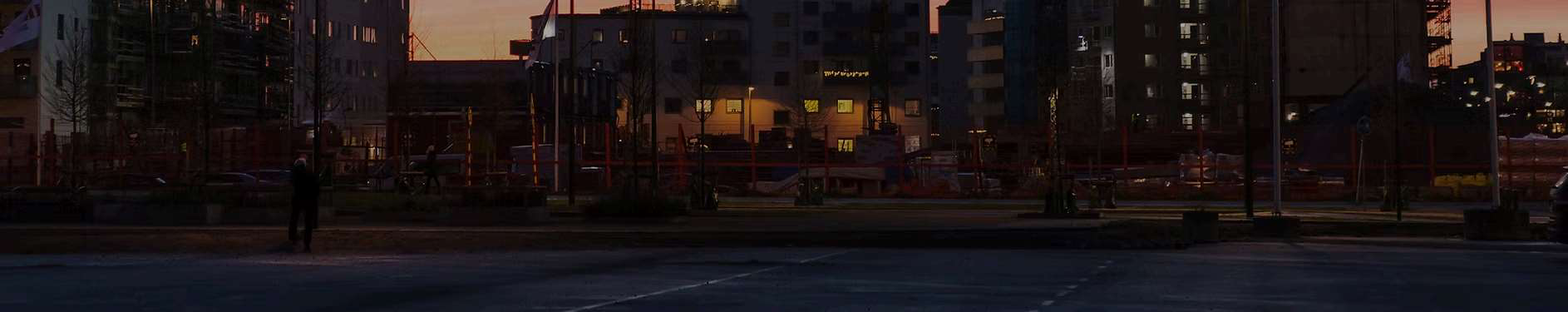City skyline at dusk